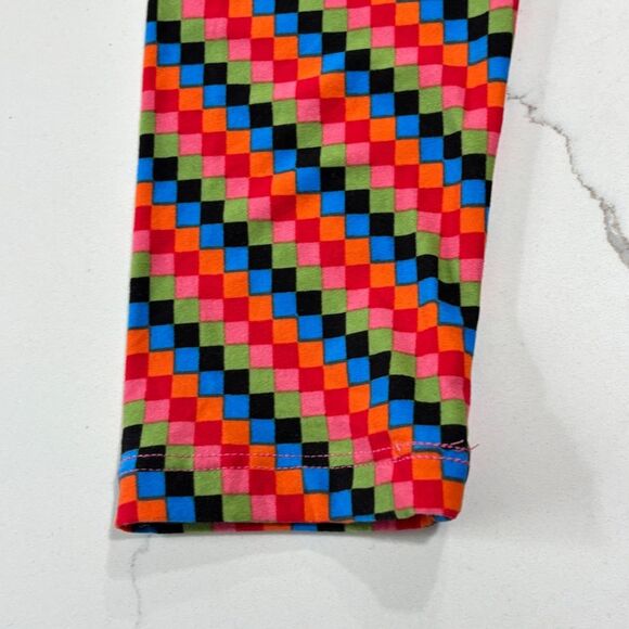 LuLaRoe Women's Chevron Print Orange Multi Checkered Ankle Slimming Leggings OS - Picture 11 of 14